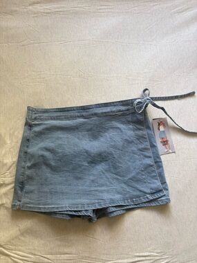 Denim Wrap Skort in Light Blue